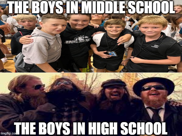 FACTS | THE BOYS IN MIDDLE SCHOOL; THE BOYS IN HIGH SCHOOL | image tagged in beards,high school | made w/ Imgflip meme maker