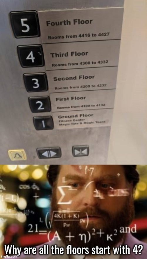 Why are the floors numbered this way? | Why are all the floors start with 4? | image tagged in trying to calculate how much sleep i can get,you had one job | made w/ Imgflip meme maker