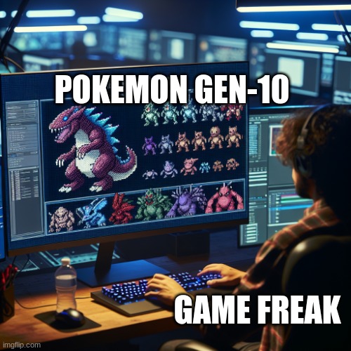 Pokemon! | POKEMON GEN-10; GAME FREAK | image tagged in a game freak worker making gen-10 | made w/ Imgflip meme maker