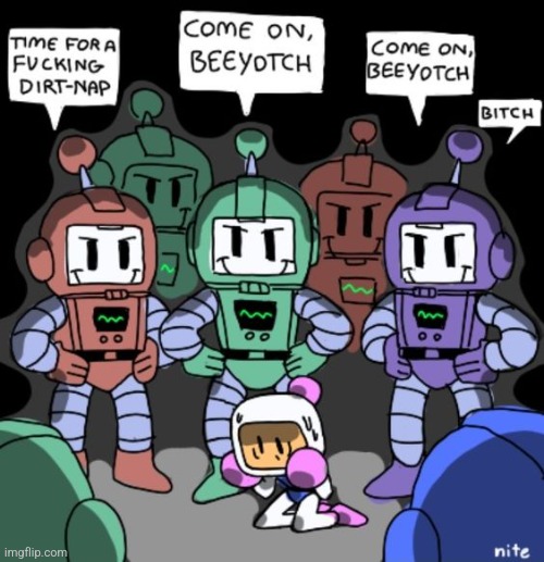 White Bomber: ....help... .mp3 | image tagged in atomic bombers swearing at white bomber | made w/ Imgflip meme maker