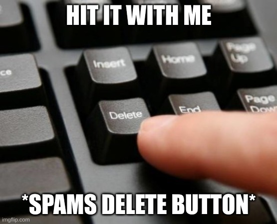 Delete | HIT IT WITH ME *SPAMS DELETE BUTTON* | image tagged in delete | made w/ Imgflip meme maker