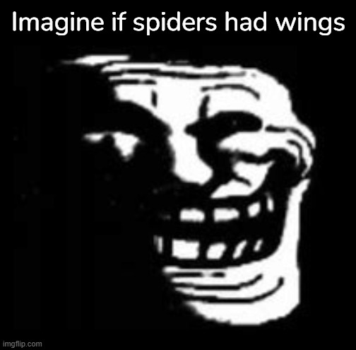 Imagine hearing a wasp buzzing around next to you but you turn around and see a tarantula flying towards you | Imagine if spiders had wings | image tagged in dark trollface | made w/ Imgflip meme maker