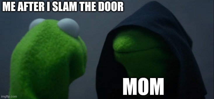 Evil Kermit | ME AFTER I SLAM THE DOOR; MOM | image tagged in memes,evil kermit | made w/ Imgflip meme maker