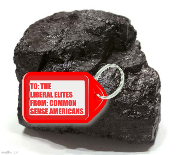 Coal  | TO: THE LIBERAL ELITES 
FROM: COMMON SENSE AMERICANS | image tagged in coal | made w/ Imgflip meme maker