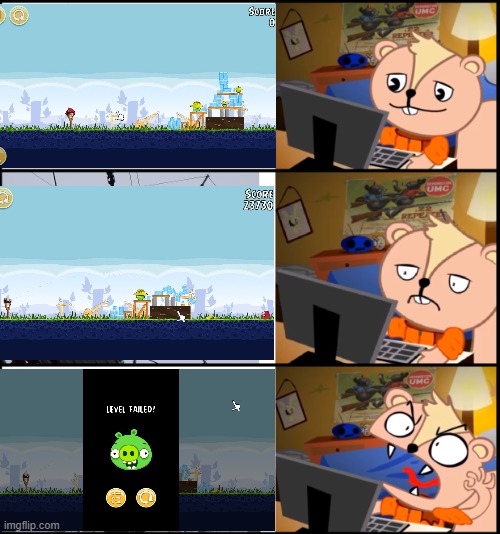 How does it feel playing Angry Birds with One Bird | image tagged in happy tree friends,angry birds | made w/ Imgflip meme maker