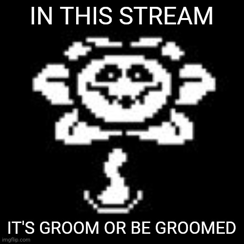 Flowey | IN THIS STREAM; IT'S GROOM OR BE GROOMED | image tagged in flowey | made w/ Imgflip meme maker