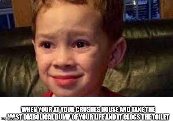 embarrassment level 100 | WHEN YOUR AT YOUR CRUSHES HOUSE AND TAKE THE MOST DIABOLICAL DUMP OF YOUR LIFE AND IT CLOGS THE TOILET | image tagged in embarrassed child,pain | made w/ Imgflip meme maker