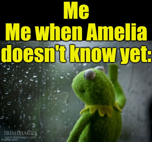 . | Me
Me when Amelia doesn't know yet: | image tagged in kermit window | made w/ Imgflip meme maker