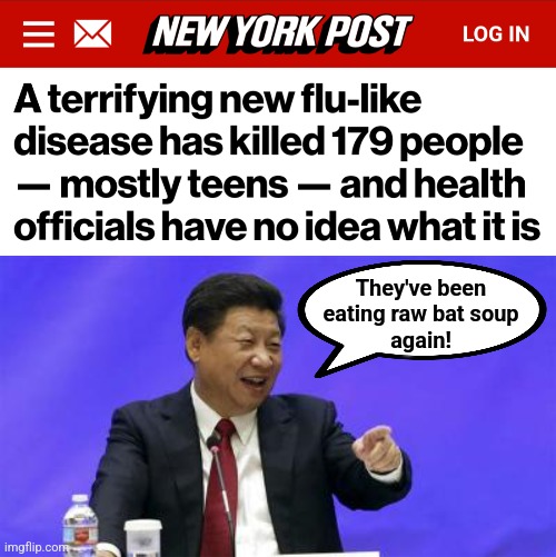 It worked last time! | They've been
eating raw bat soup
again! | image tagged in xi jinping laughing,memes,new disease,china,raw bat soup,democrats | made w/ Imgflip meme maker