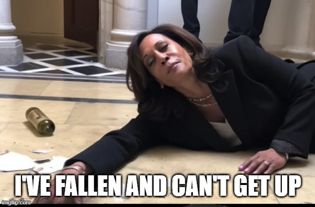 drunk kamala | I'VE FALLEN AND CAN'T GET UP | image tagged in drunk kamala | made w/ Imgflip meme maker