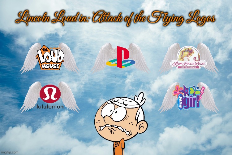 The Loud House: Attack of the Flying Logos | Lincoln Loud in: Attack of the Flying Logos | image tagged in the loud house,playstation,lincoln loud,flying,sky,scared | made w/ Imgflip meme maker