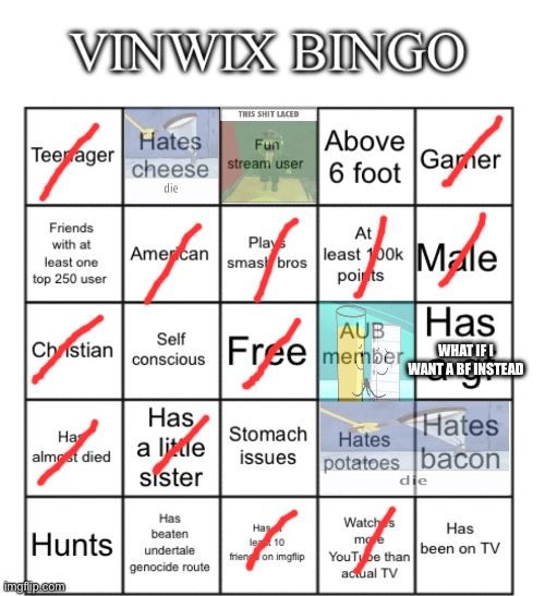 THIS SHIT LACED | WHAT IF I WANT A BF INSTEAD | image tagged in vinwix bingo | made w/ Imgflip meme maker