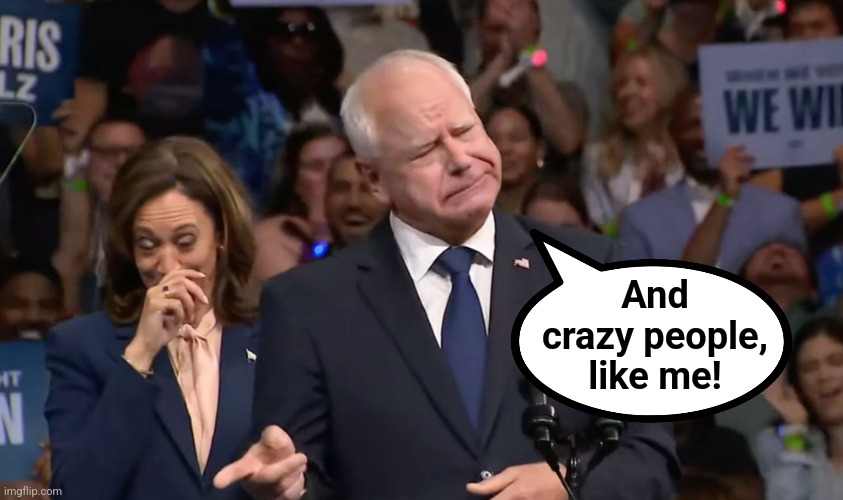 Tim Walz and Kamala Harris | And
crazy people,
like me! | image tagged in tim walz and kamala harris | made w/ Imgflip meme maker