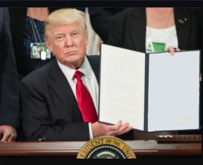 Pres Trump w Exectutive Order book Blank Meme Template