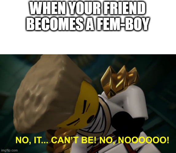 NOOO THIS CAN'T BE HAPPENING | WHEN YOUR FRIEND BECOMES A FEM-BOY | image tagged in no it can't be | made w/ Imgflip meme maker