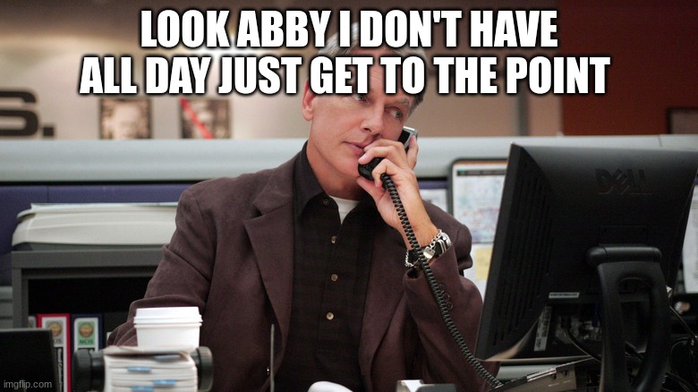 gibbs | LOOK ABBY I DON'T HAVE ALL DAY JUST GET TO THE POINT | image tagged in gibbs | made w/ Imgflip meme maker