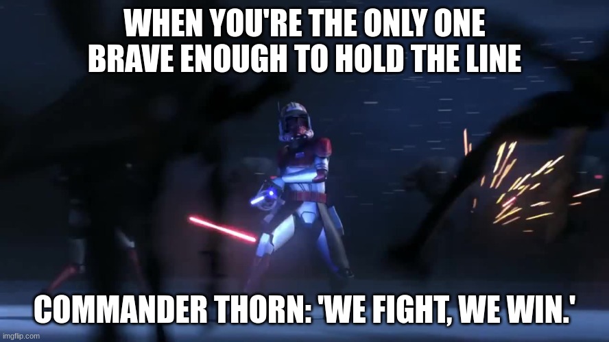 commander thorn | WHEN YOU'RE THE ONLY ONE BRAVE ENOUGH TO HOLD THE LINE; COMMANDER THORN: 'WE FIGHT, WE WIN.' | image tagged in commander thorn | made w/ Imgflip meme maker