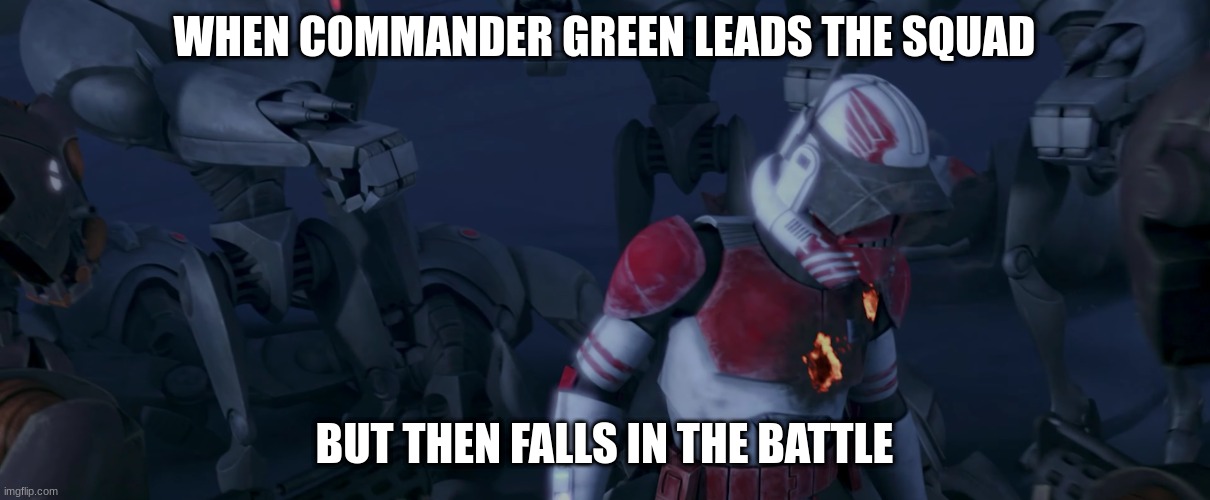 commander thorn | WHEN COMMANDER GREEN LEADS THE SQUAD; BUT THEN FALLS IN THE BATTLE | image tagged in commander thorn | made w/ Imgflip meme maker