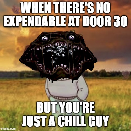Chill guy | WHEN THERE'S NO EXPENDABLE AT DOOR 30; BUT YOU'RE JUST A CHILL GUY | image tagged in chill guy | made w/ Imgflip meme maker