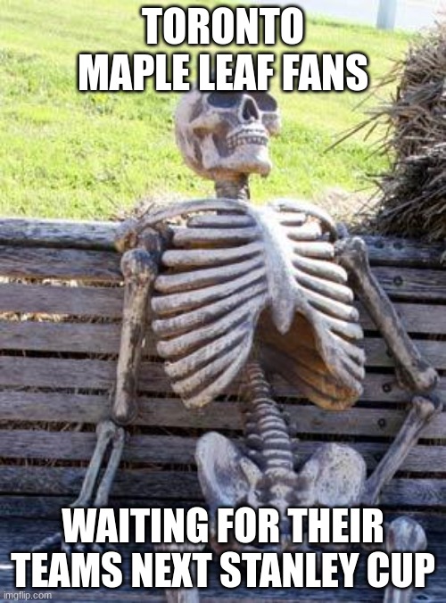 Why even cheer for this team? | TORONTO MAPLE LEAF FANS; WAITING FOR THEIR TEAMS NEXT STANLEY CUP | image tagged in memes,waiting skeleton,hockey,funny | made w/ Imgflip meme maker