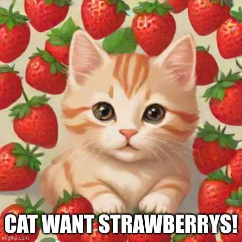 CAT WANT STRAWBERRYS | CAT WANT STRAWBERRYS! | image tagged in lol so funny | made w/ Imgflip meme maker