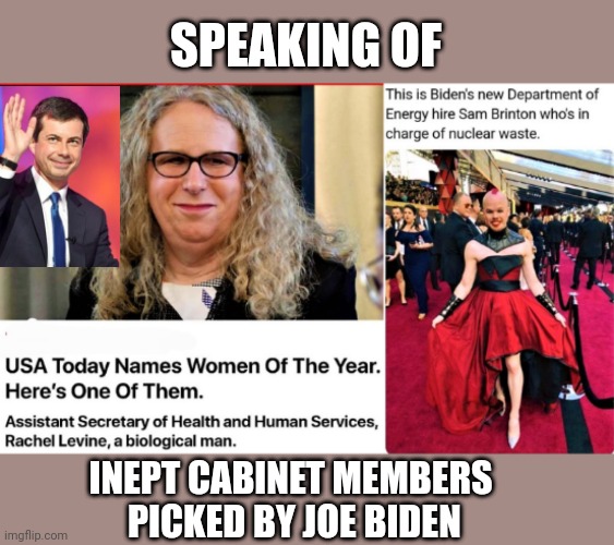 SPEAKING OF INEPT CABINET MEMBERS
 PICKED BY JOE BIDEN | made w/ Imgflip meme maker