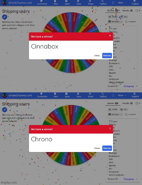 We got Cinnabox and Chrono | image tagged in msmg,ships | made w/ Imgflip meme maker