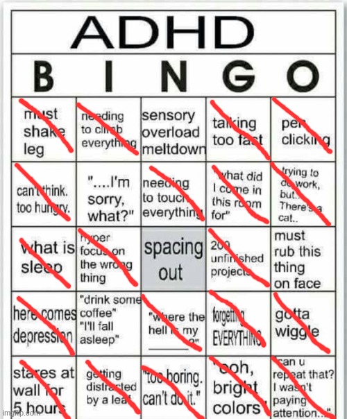 adhd bingo | image tagged in adhd bingo | made w/ Imgflip meme maker