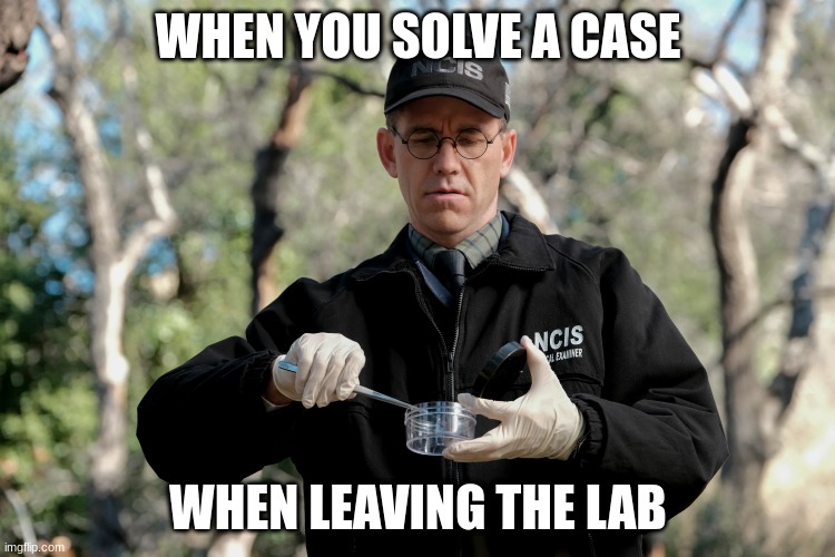 jimmy palmer | WHEN YOU SOLVE A CASE; WHEN LEAVING THE LAB | image tagged in jimmy palmer | made w/ Imgflip meme maker