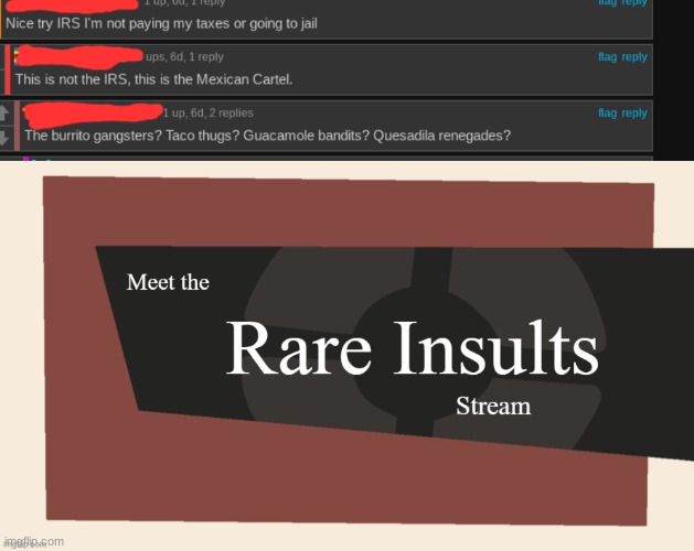 image tagged in meet the rare insults stream | made w/ Imgflip meme maker