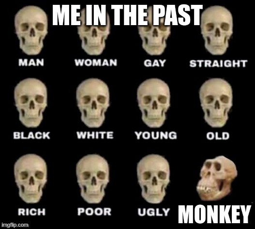 idiot skull | ME IN THE PAST; MONKEY | image tagged in idiot skull | made w/ Imgflip meme maker