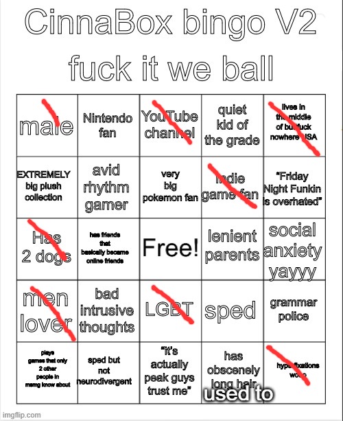 CinnaBox bingo 2 | used to | image tagged in cinnabox bingo 2 | made w/ Imgflip meme maker