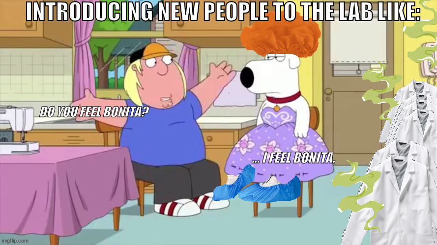 Bonita in Lab | INTRODUCING NEW PEOPLE TO THE LAB LIKE:; DO YOU FEEL BONITA? ... I FEEL BONITA. | image tagged in you look bonita | made w/ Imgflip meme maker