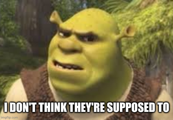 Confused shrek | I DON'T THINK THEY'RE SUPPOSED TO | image tagged in confused shrek | made w/ Imgflip meme maker