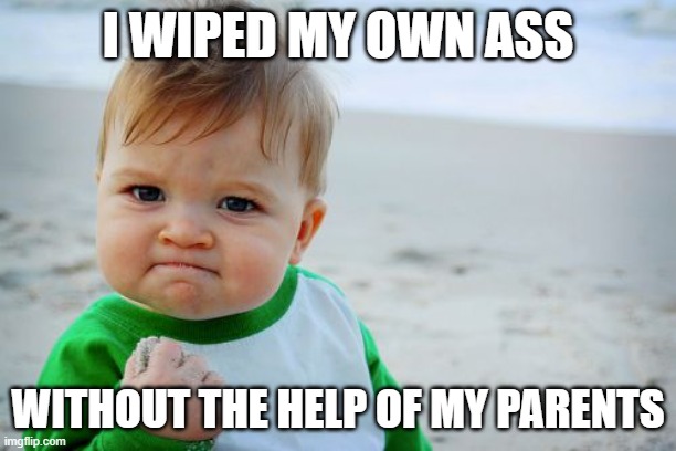 OG Meme | I WIPED MY OWN ASS; WITHOUT THE HELP OF MY PARENTS | image tagged in memes,success kid original | made w/ Imgflip meme maker