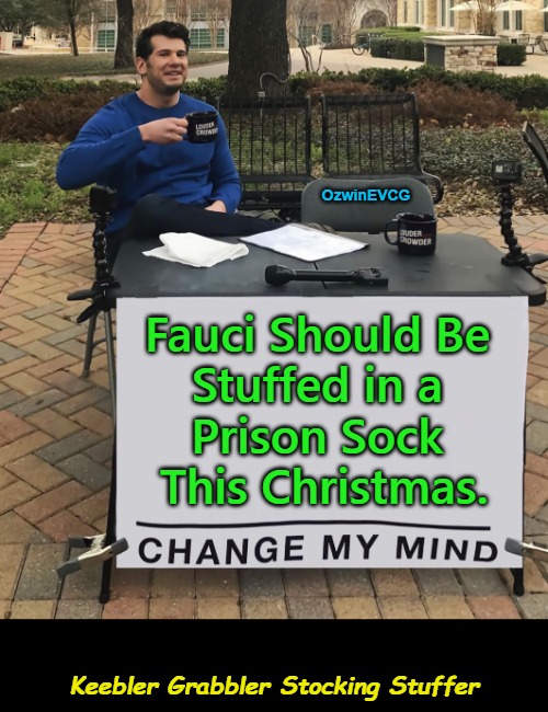 Keebler Grabbler Stocking Stuffer | OzwinEVCG; Fauci Should Be 

Stuffed in a 

Prison Sock 

This Christmas. Keebler Grabbler Stocking Stuffer | image tagged in change my mind,dr fauci,doctor keebler grabbler,government corruption,no covid amnesty,real talk | made w/ Imgflip meme maker