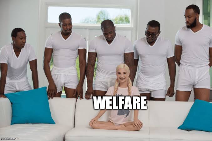 Welfare | WELFARE | image tagged in one girl five guys | made w/ Imgflip meme maker