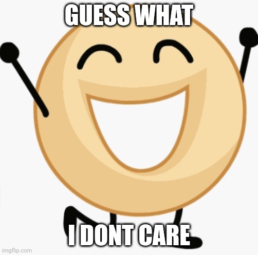 bfb donut just being happy | GUESS WHAT I DONT CARE | image tagged in bfb donut just being happy | made w/ Imgflip meme maker