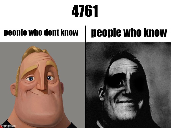 "4761" | 4761; people who dont know; people who know | image tagged in mr incredible becoming uncanny,4761 | made w/ Imgflip meme maker