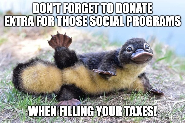 Have a nice day | DON'T FORGET TO DONATE EXTRA FOR THOSE SOCIAL PROGRAMS WHEN FILLING YOUR TAXES! | image tagged in have a nice day | made w/ Imgflip meme maker