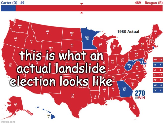 I know, Trump-cult kids... y'all just can't bear to fact-check Dear Leader sooooo yeah... did it for you. | this is what an actual landslide election looks like | image tagged in landslide election,trump unfit unqualified dangerous,lying,criminal | made w/ Imgflip meme maker