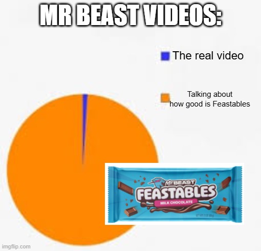 Mr Beast Videos: | MR BEAST VIDEOS:; The real video; Talking about how good is Feastables | image tagged in pie chart meme | made w/ Imgflip meme maker