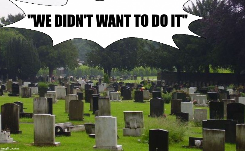 Graveyard | "WE DIDN'T WANT TO DO IT" | image tagged in graveyard | made w/ Imgflip meme maker