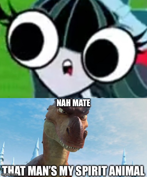 It’s currently the one I have right now | NAH MATE; THAT MAN’S MY SPIRIT ANIMAL | image tagged in dinosaur,one fly,spirit animal,animals,funny animals,the buzz on maggie | made w/ Imgflip meme maker