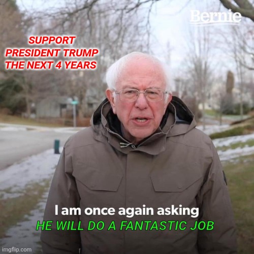 Support Trump | SUPPORT PRESIDENT TRUMP THE NEXT 4 YEARS; HE WILL DO A FANTASTIC JOB | image tagged in memes,bernie i am once again asking for your support,funny memes | made w/ Imgflip meme maker