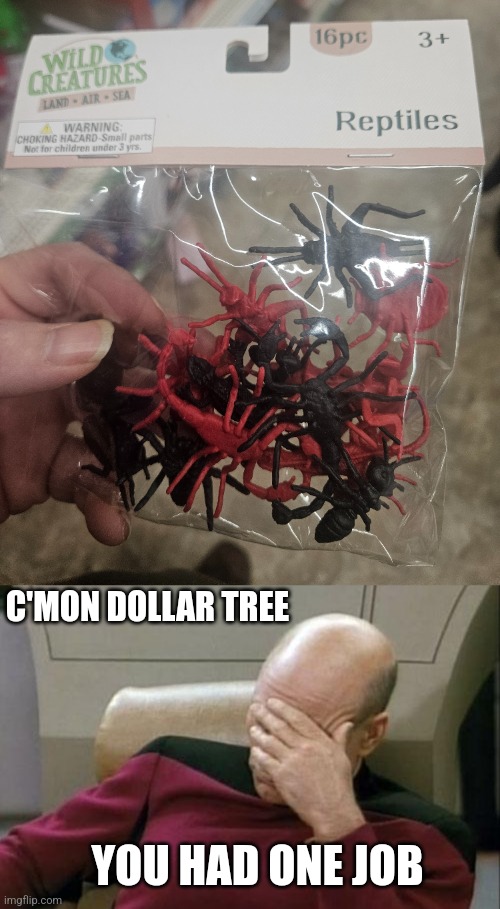 SIX LEGGED REPTILES? | C'MON DOLLAR TREE; YOU HAD ONE JOB | image tagged in memes,captain picard facepalm,fail,you had one job,you had one job just the one | made w/ Imgflip meme maker