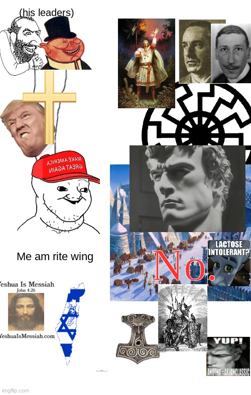 I love being a right-wing extremist | (his leaders); No. Me am rite wing | image tagged in anti-semite and a racist,racist,racism,based,cringe,lol so funny | made w/ Imgflip meme maker