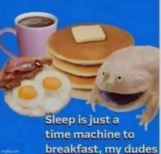 Sleep is just time machine to my breakfast | image tagged in sleep is just time machine to my breakfast | made w/ Imgflip meme maker