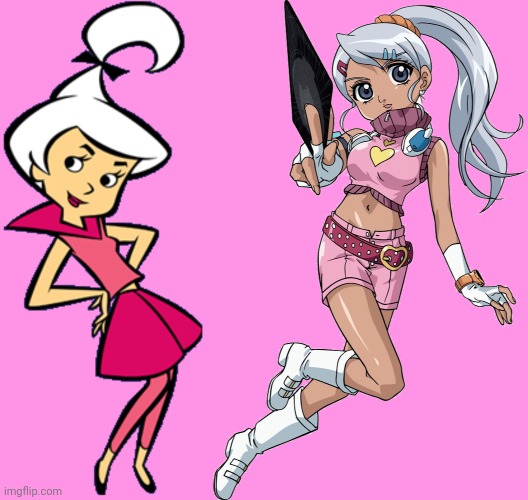 Judy Jetson and Julie Makimoto | image tagged in judy jetson,julie makimoto japanese version julie hayward jur,bakugan,jetsons,white hair,beauty | made w/ Imgflip meme maker