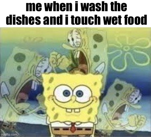 i'm gonna get sick | me when i wash the dishes and i touch wet food | image tagged in spongebob internal screaming,memes,funny,funny memes,fun stream,relatable | made w/ Imgflip meme maker